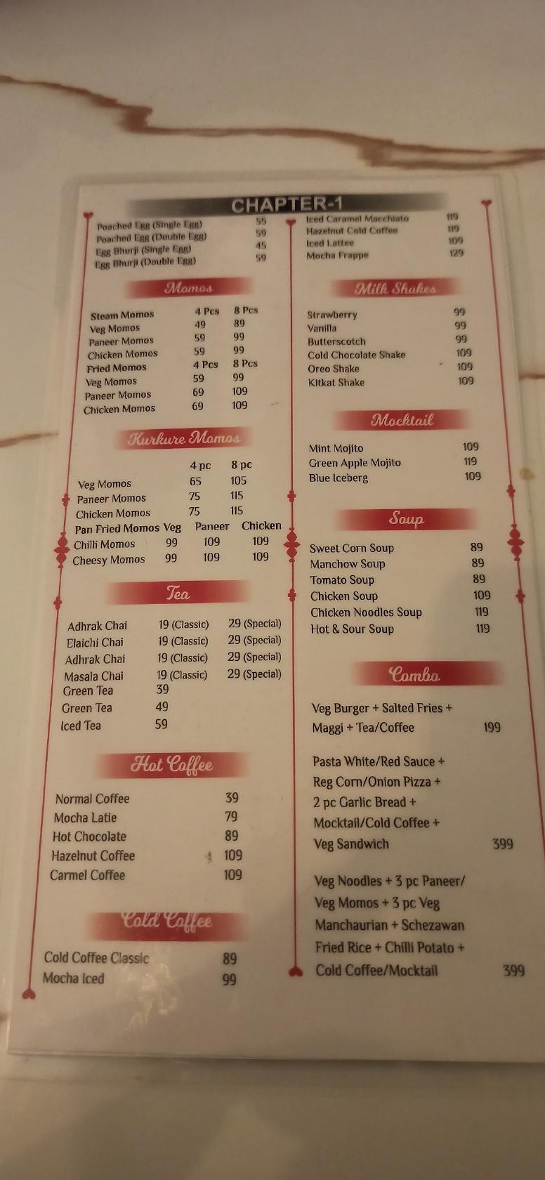 Cafe Chapter 1 menu