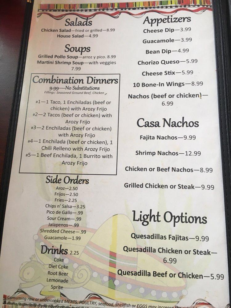 Menu at Casa Martini restaurant, Dry Ridge