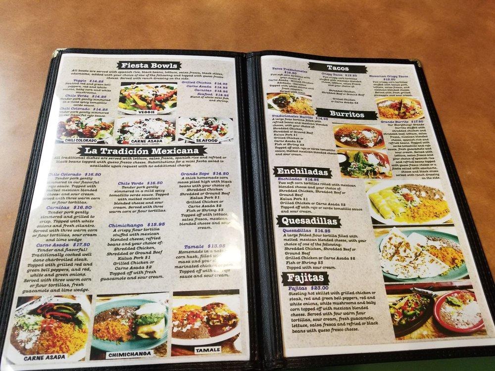 Menu at Chile Relleno restaurant, Kaneohe