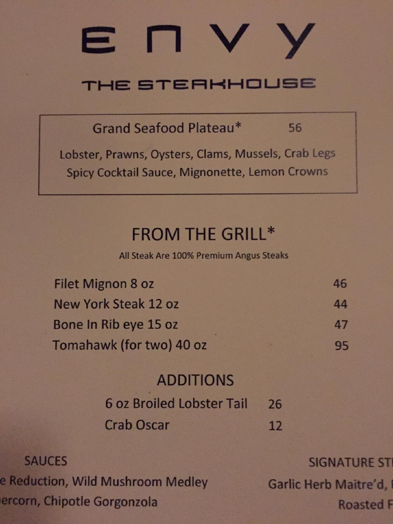 envy The Steakhouse at The Renaissance – Las Vegas – Menus and pictures