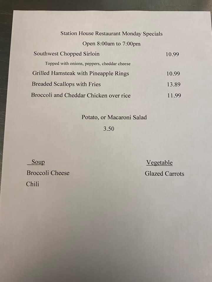 Menu at Station House restaurant, Montgomery, 44 Montgomery St