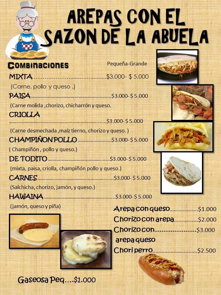 Carta Del Restaurante Arepas Rellenas Con El Sazón De La Abuela, Chía