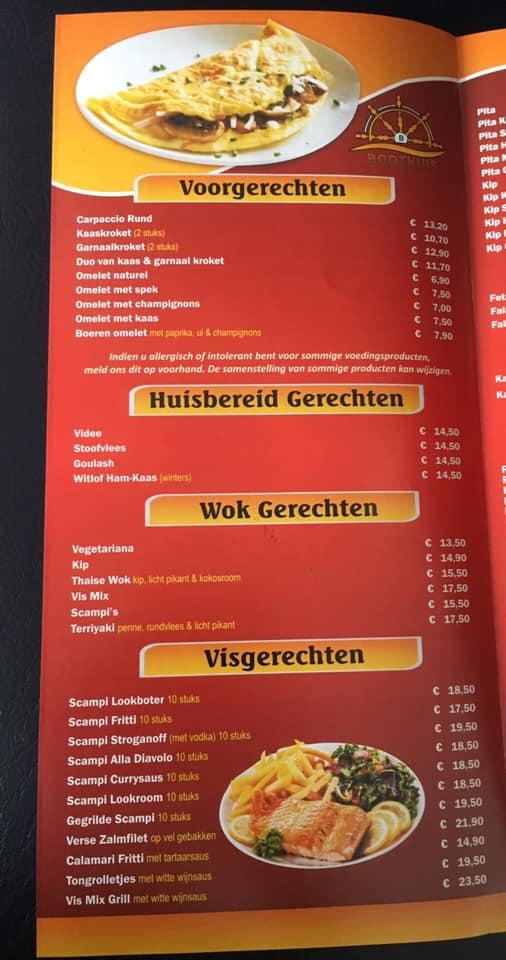 Menu at Boothuis, Turnhout
