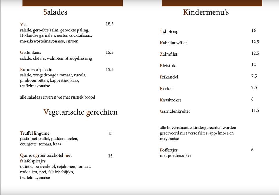 Menu at Brasserie de Kaoie, Zierikzee