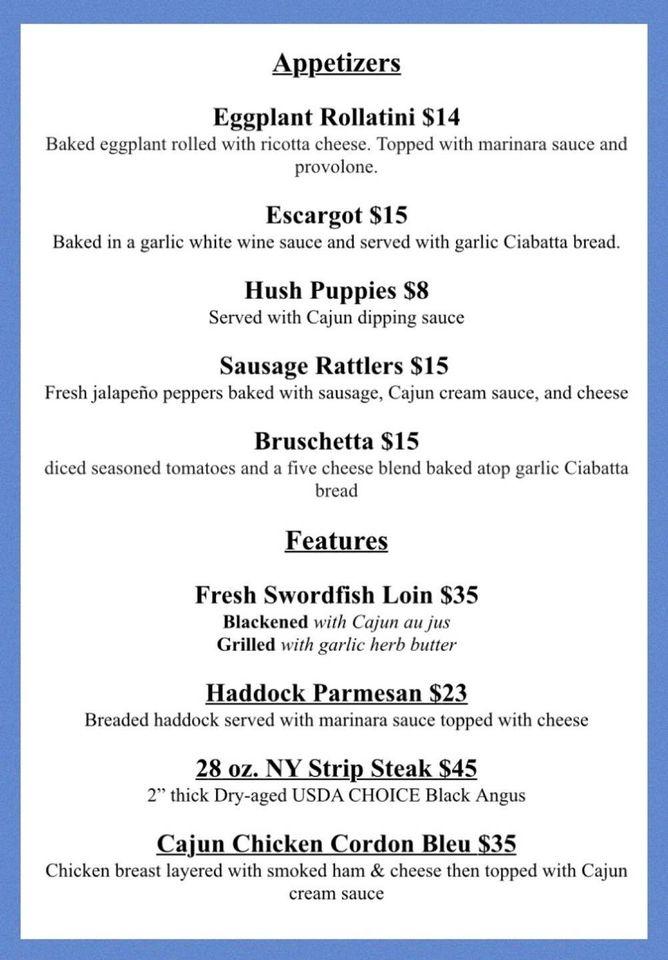 Menu at Marty's Blue Room restaurant, Nanticoke