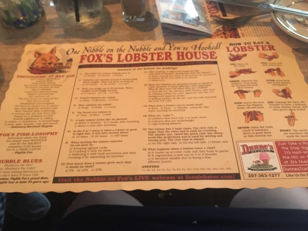 Menu at Fox's Lobster House pub & bar, York