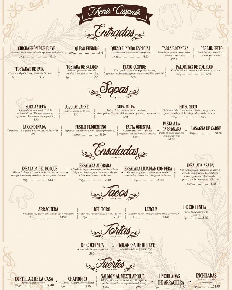 Carta del pub y bar La Cuspide, Mineral del Monte, Los Britos 9