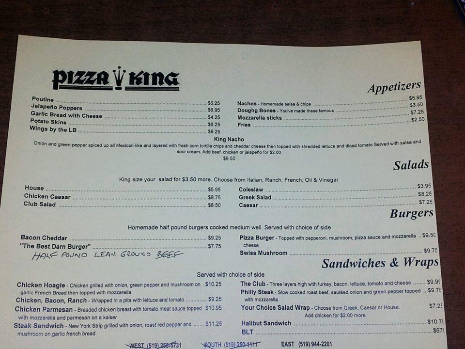 Menu at Pizza King Restaurant, Windsor, Pillette Rd