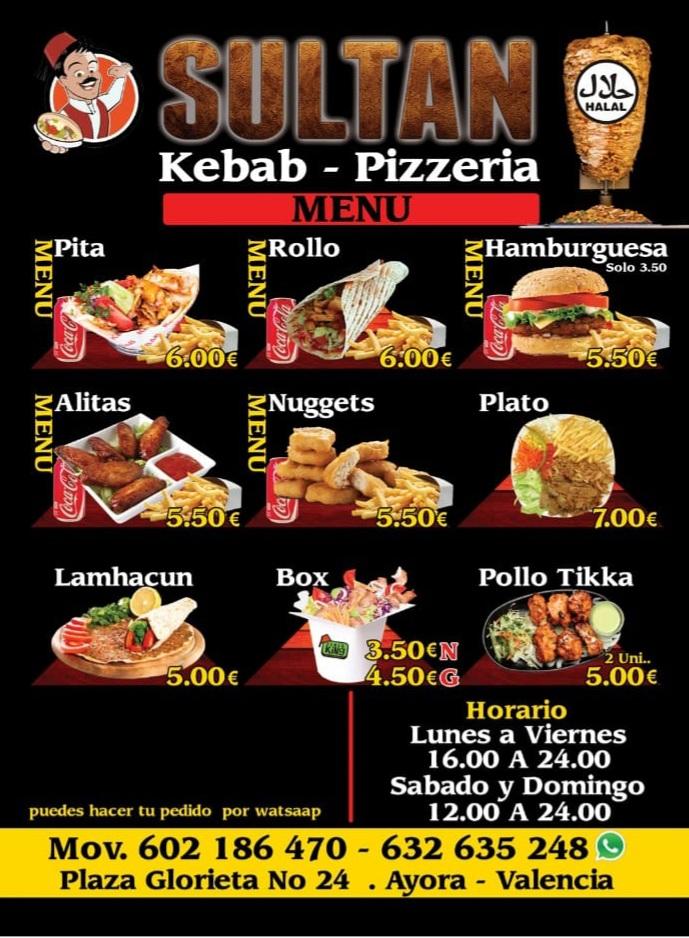 Carta del restaurante Sultan Döner Kebab Ayora