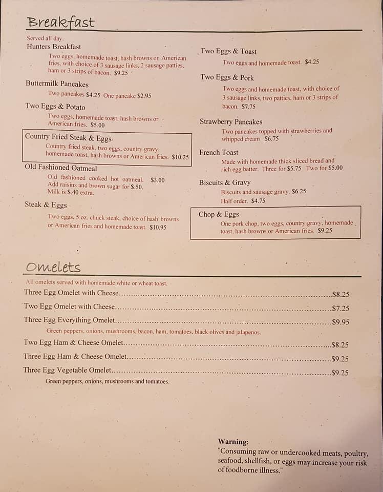 Menu at Corner Store and Restaurant, Backus