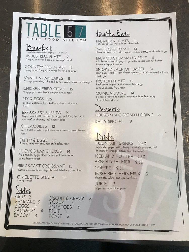 Carta del restaurante Table 57, Visalia