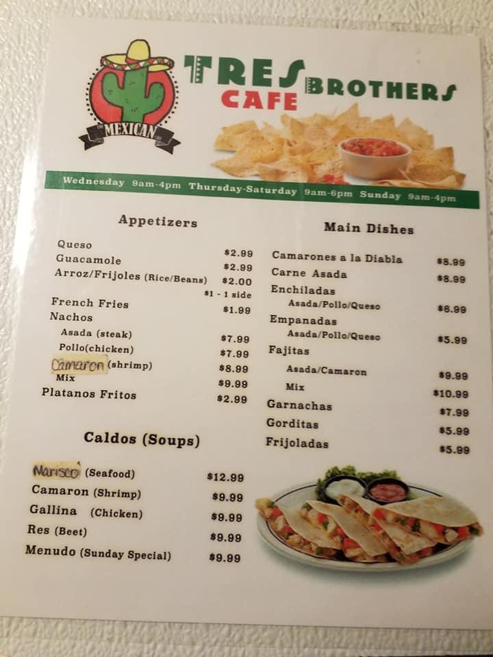 Menu at Tres Brothers Café restaurant, Berryville