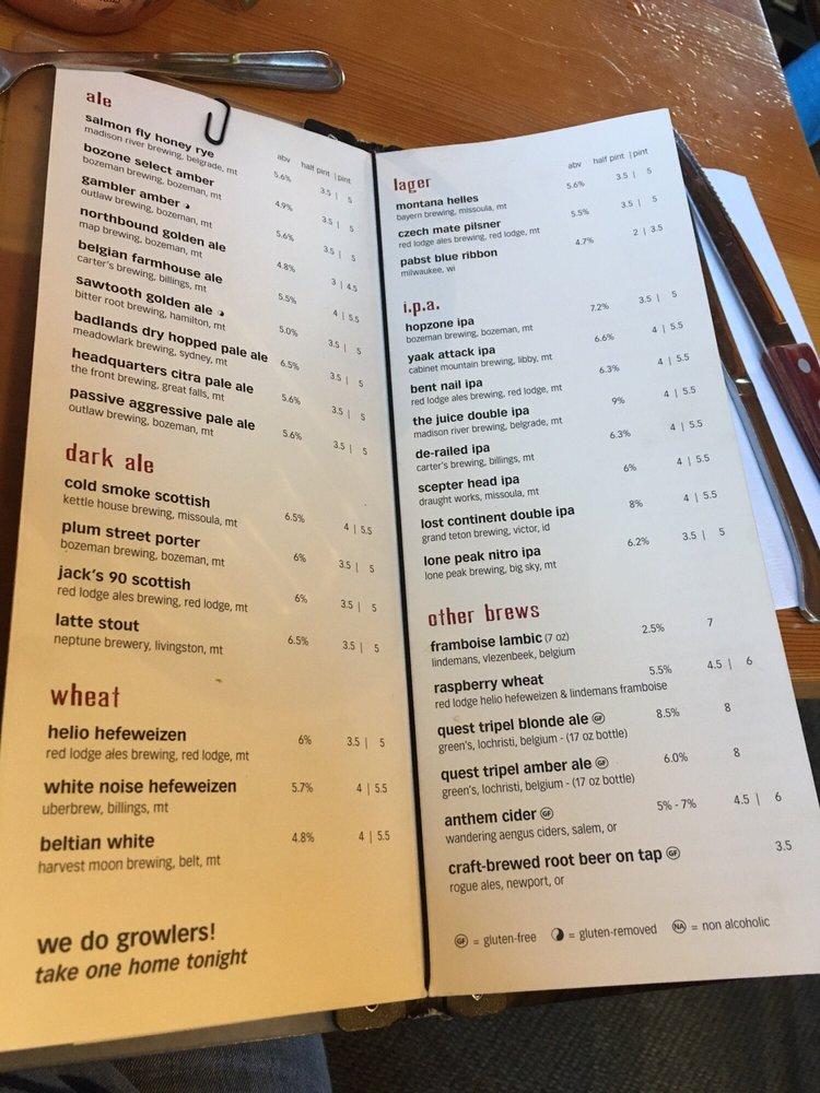 Menu at Montana Ale Works pub & bar, Bozeman
