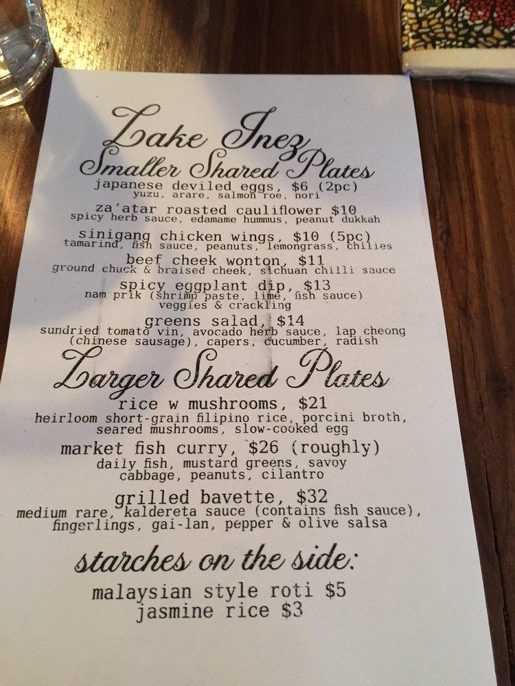 Menu at Lake Inez pub & bar, Toronto