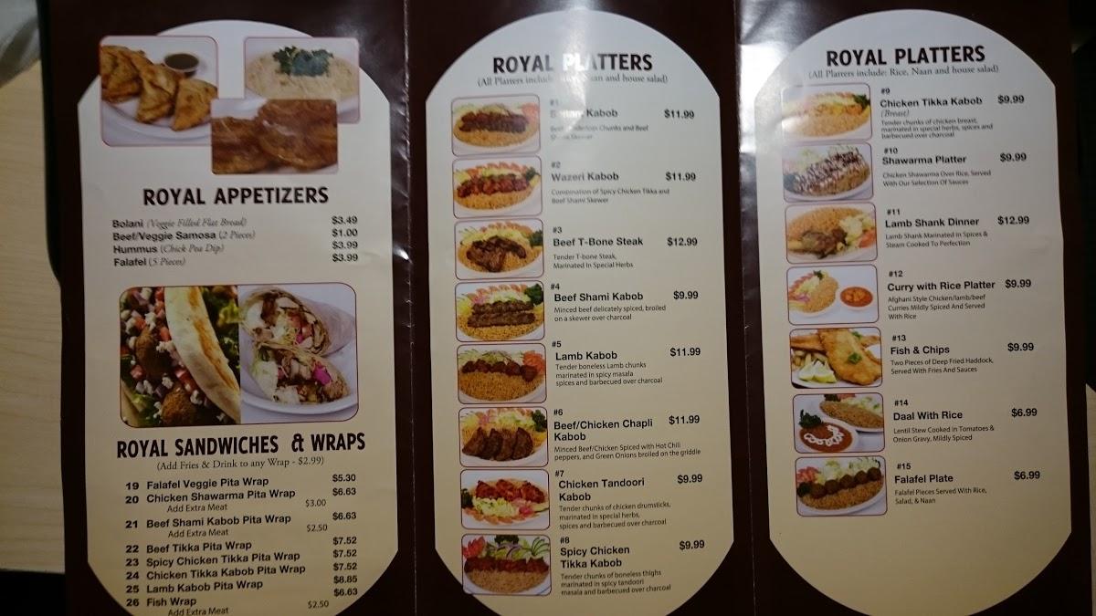 Menu at Royal Kabob Afghan Cuisine restaurant, Brampton, 284 Queen St E