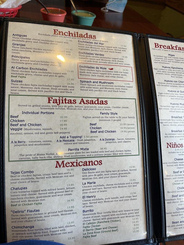 Menu at Ninfa's restaurant, Houston, Gulf Fwy
