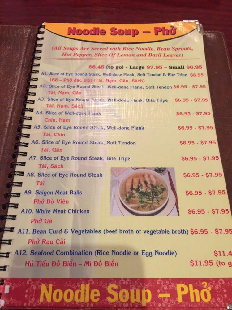 Menu at Pho Saigon Noodle House restaurant, Crofton