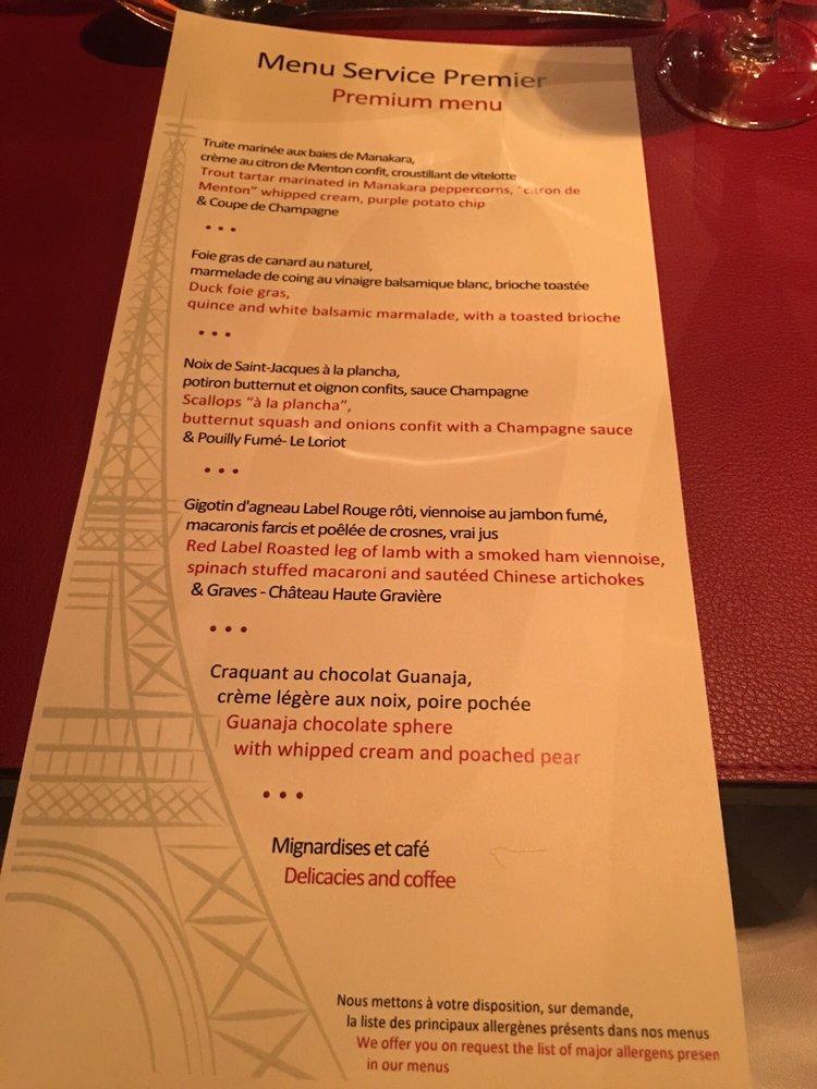 Menu at Madame Brasserie restaurant, Paris, Eiffel Tower