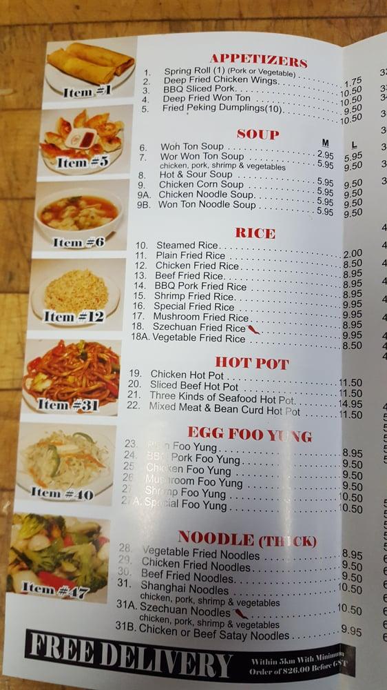 Menu at John Wong's Chinese Restaurant, Calgary