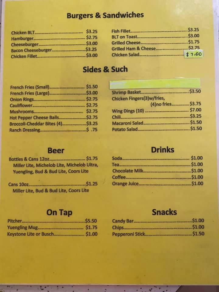 Menu at Midway Cafe, Gallitzin