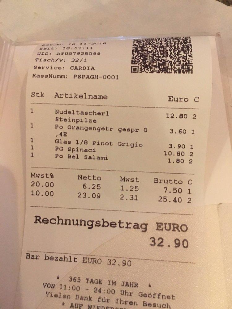 Menu at Pizza & Pasta Spaghetti & Co, Salzburg