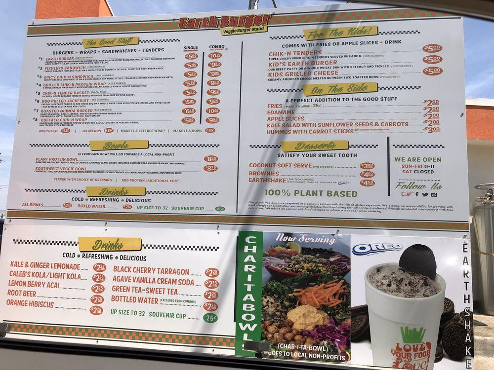 Carta de comida rápida Earth Burger, San Marcos