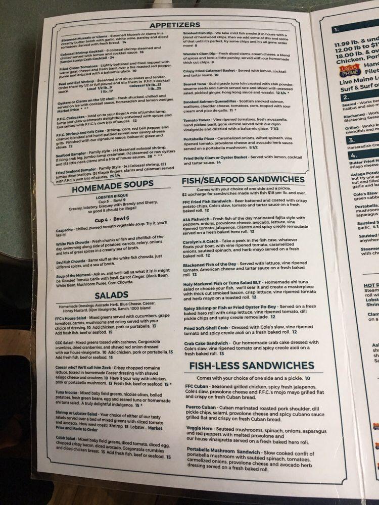 Menu at Flagler Fish Company restaurant, Flagler Beach