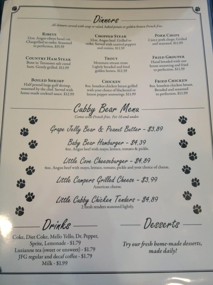 Menu at Black Bear Cafe, Townsend, E Lamar Alexander Pkwy