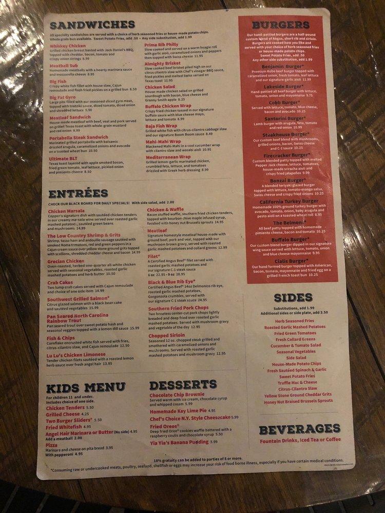 Menu at Copper Premium Pub, Lake Wylie