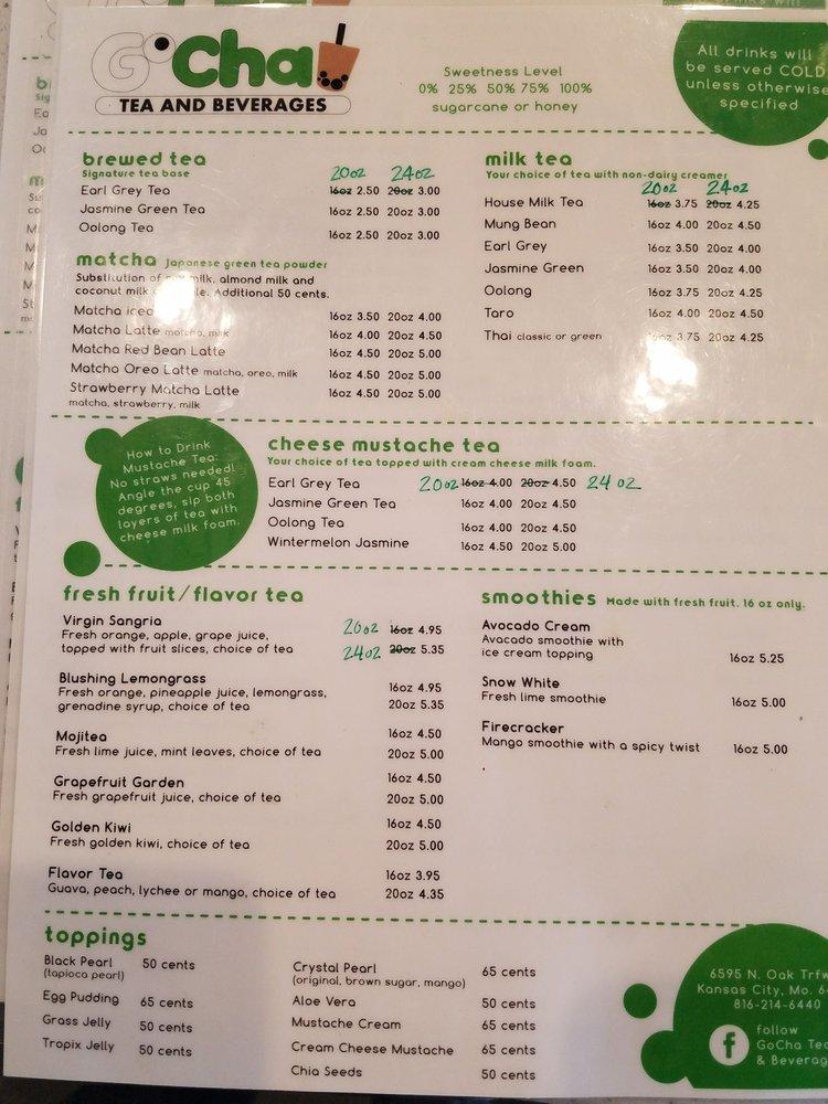 Menu at GoCha Tea and Beverages restaurant Gladstone