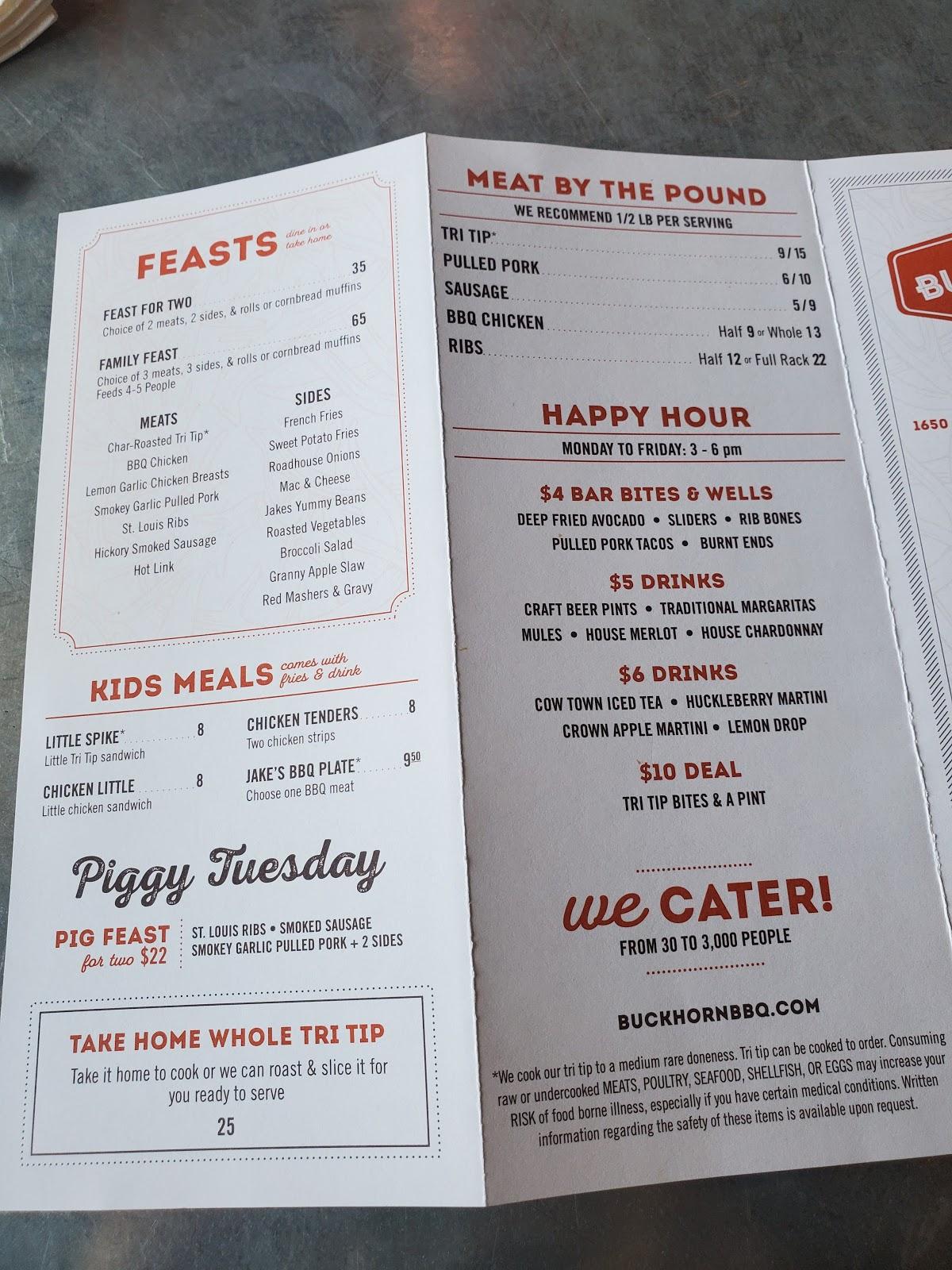 Menu at Buckhorn BBQ + Grill, Vacaville