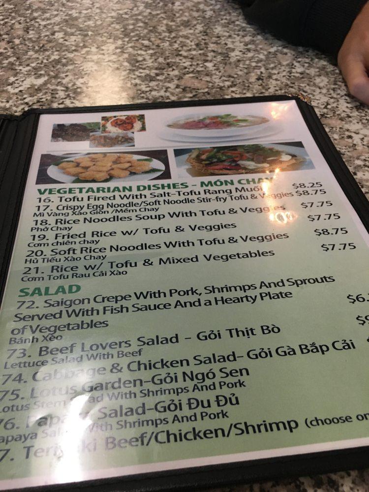 Menu at Phở Noodles restaurant, Phoenix