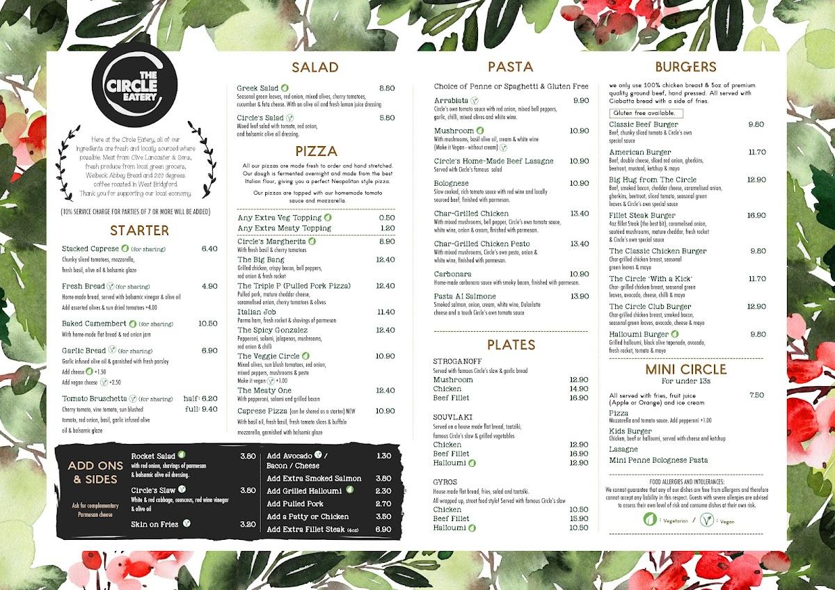Menu at The Circle Eatery Bingham cafe, Bingham