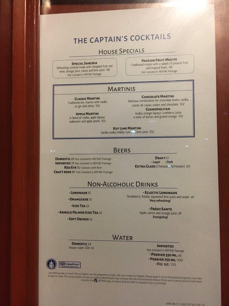Menu at Captain's Cove steakhouse, Cancún, Blvd. Kukulcan KM16.5