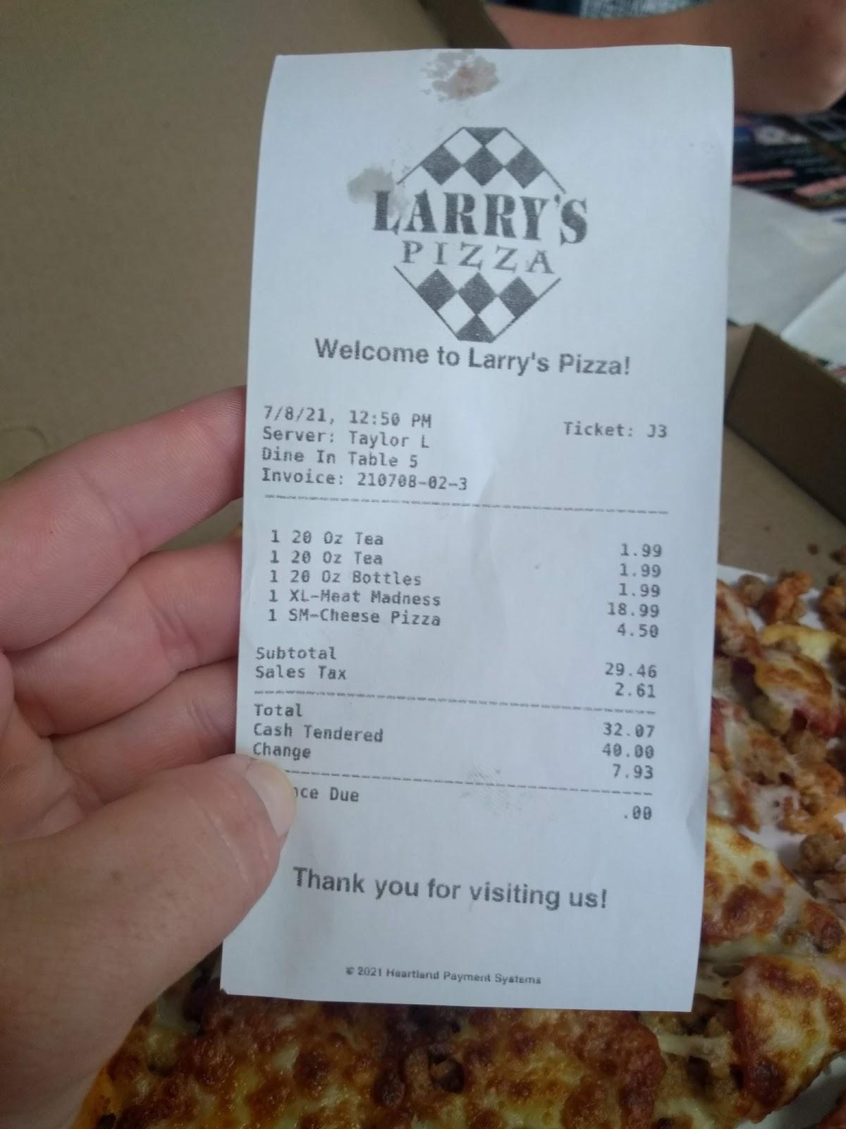 Menu at Larry's Pizza Haskell restaurant, Haskell