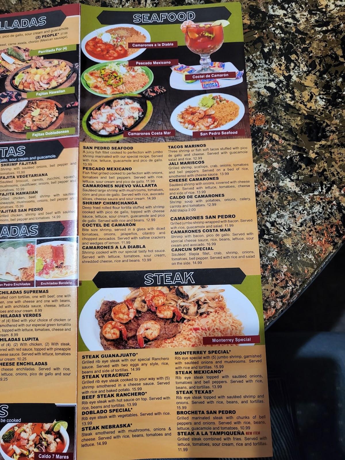 Menu at San Pedro Mexican Restaurant, Torrington