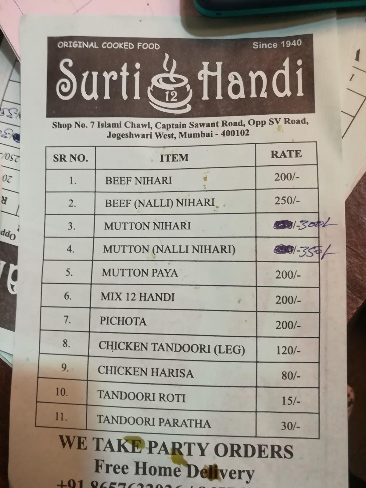 Surti 12 Handi menu