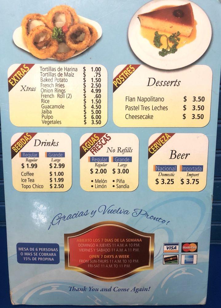 Menu at Mariscos Costa Azul restaurant, Laredo, Jaime Zapata Memorial Hwy