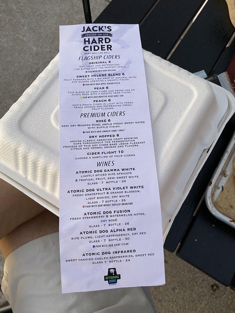 Menu at The Core Kitchen at Atomic Dog Cidery restaurant, Gettysburg