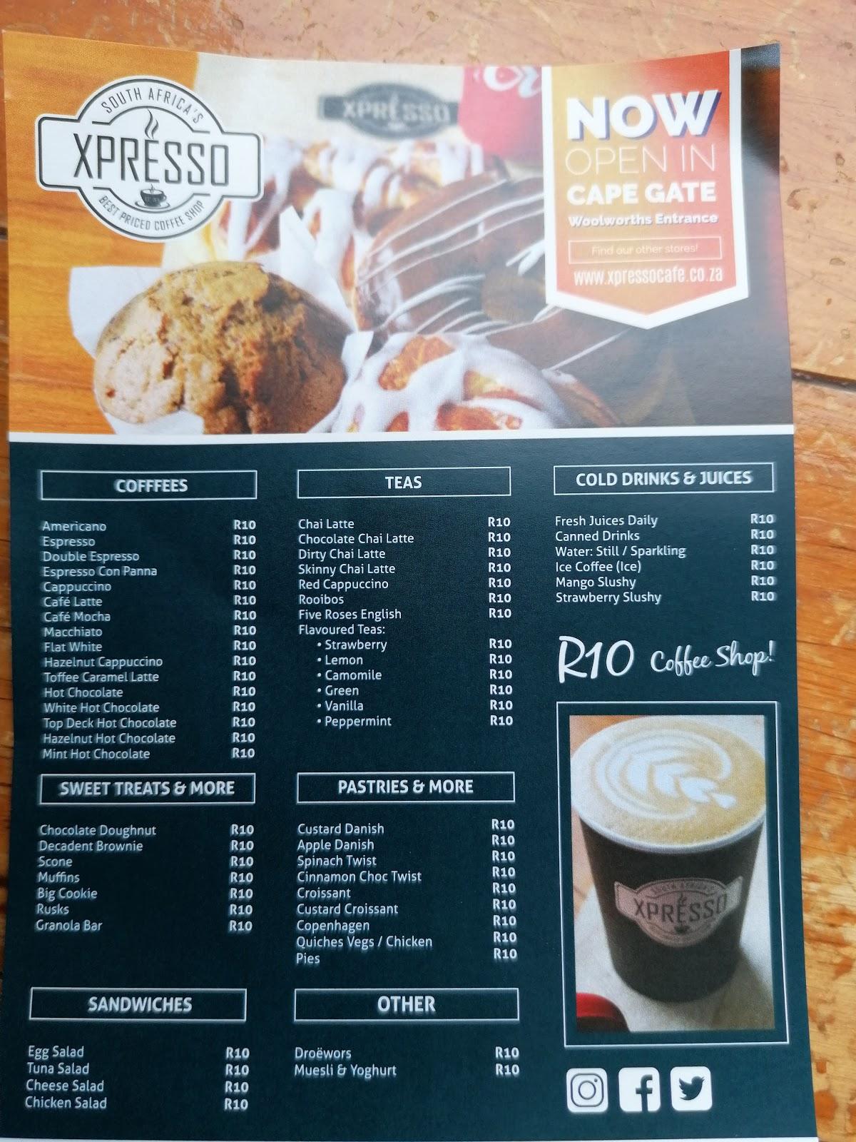 Menu at Xpresso Cafe N1 City, Cape Town, Shop U28B