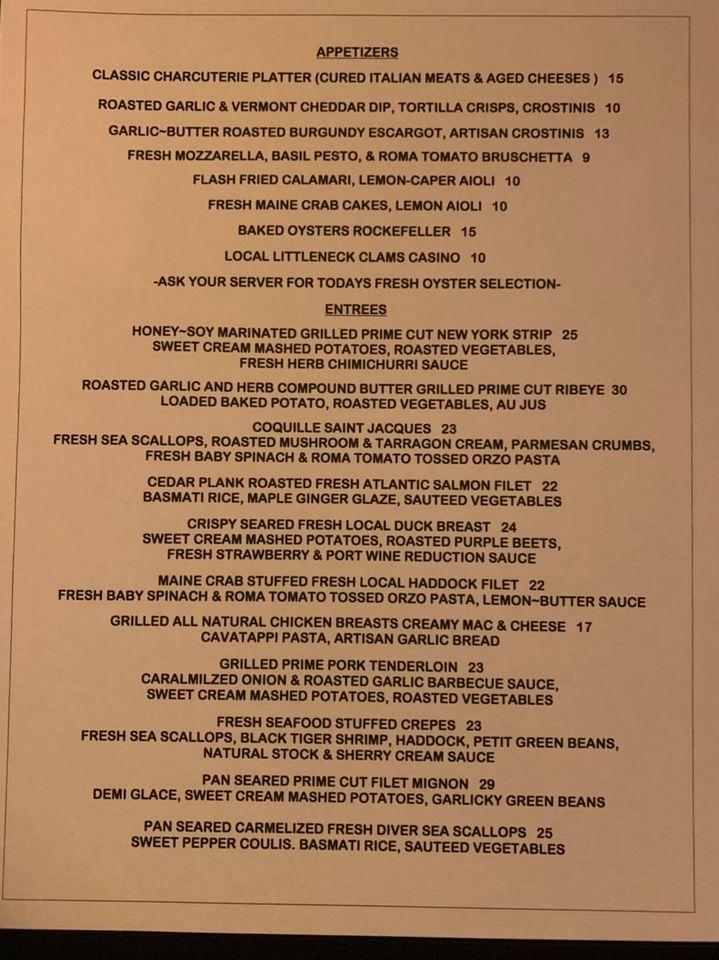 Menu At 18 Below Steakhouse Waterville