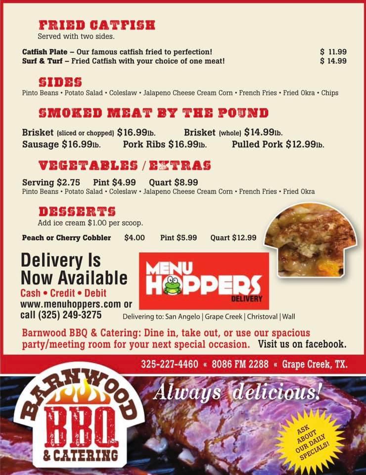 Menu at Barnwood BBQ and Catering, San Angelo