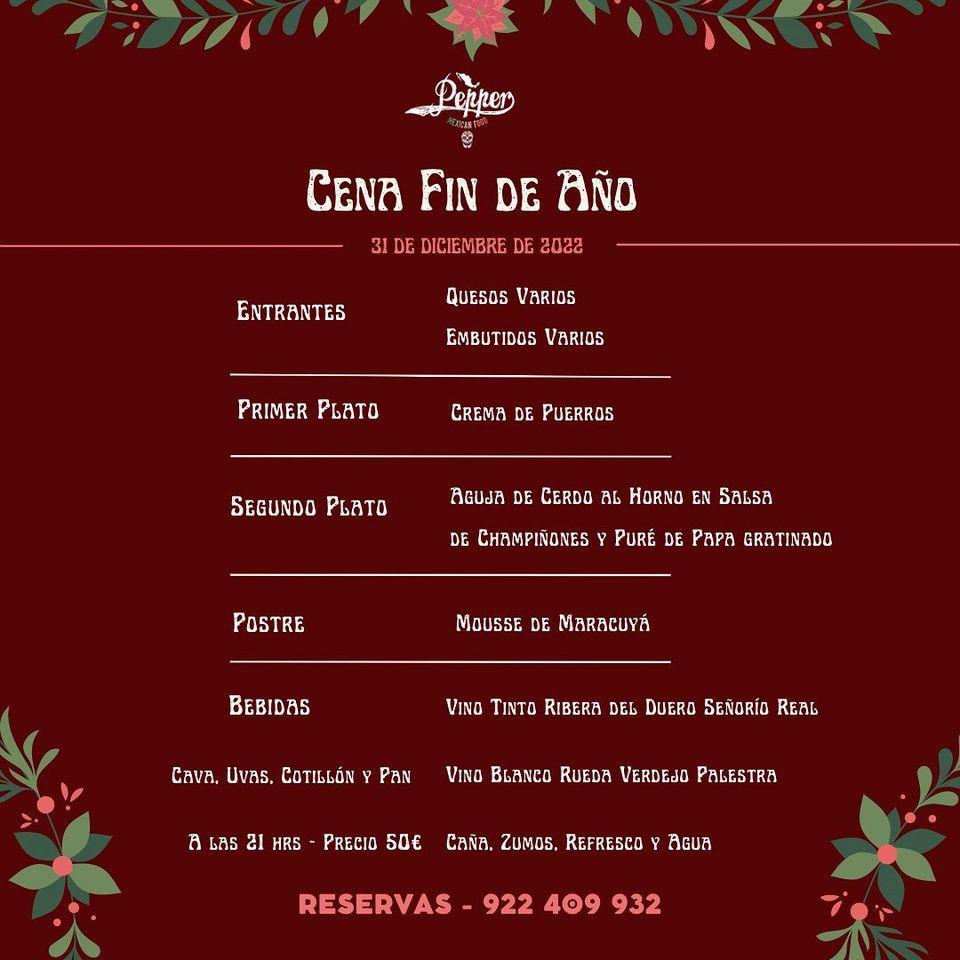 Carta de Restaurante Pepper Mexican Food, Los Llanos
