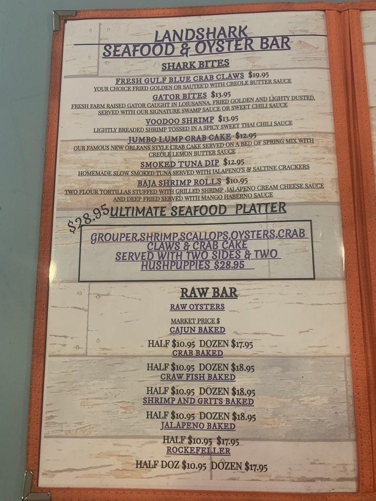 Menu at Land Shark Seafood and Oyster Bar, Cottondale