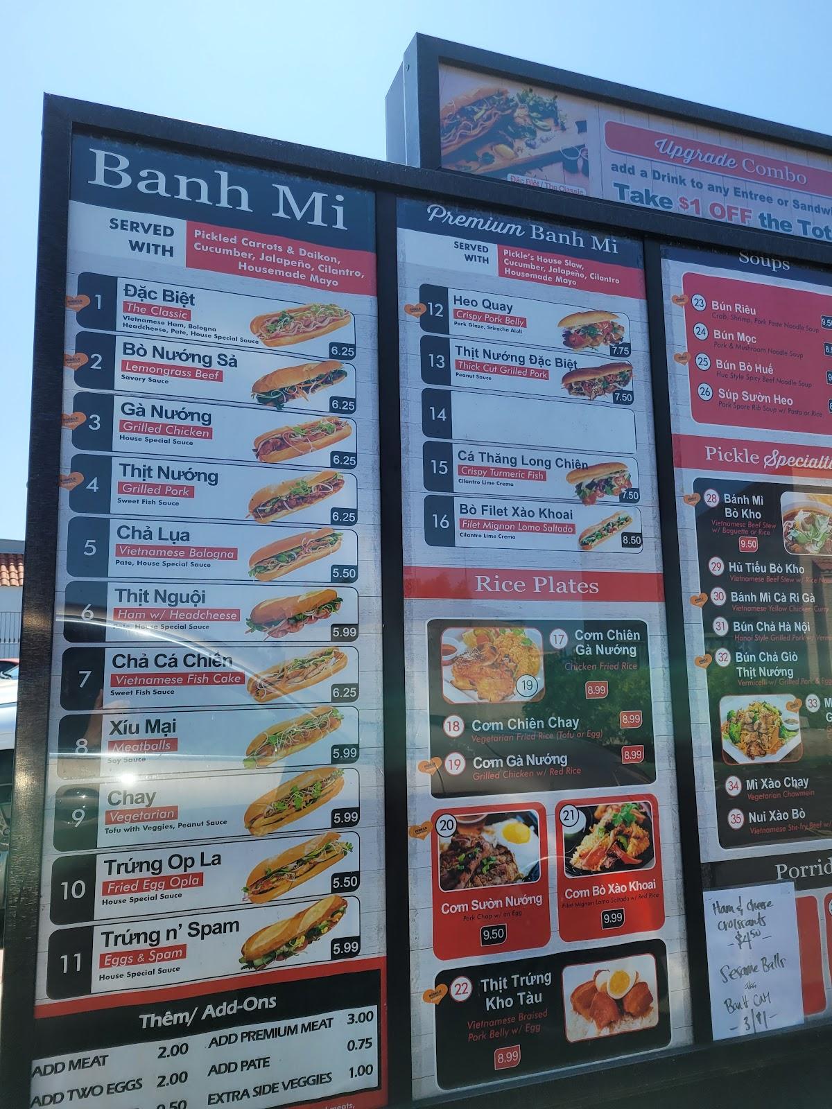 Menu at Pickle Banh Mi Co restaurant, Fountain Valley