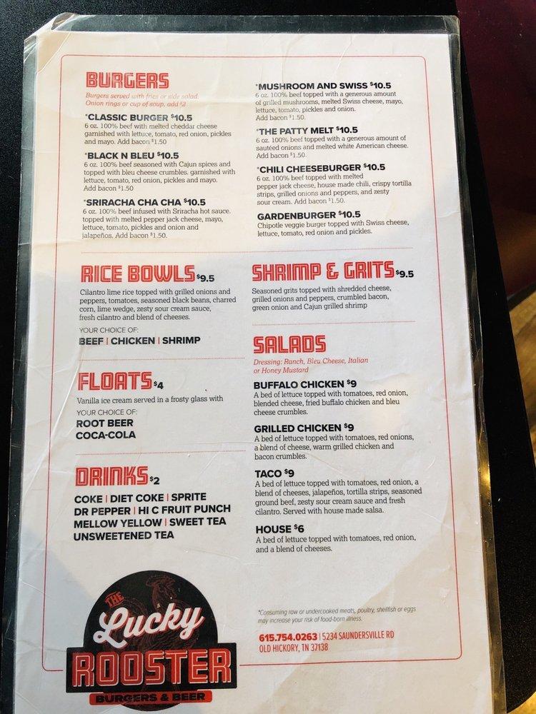 Menu at The Lucky Rooster pub & bar, Green Hill