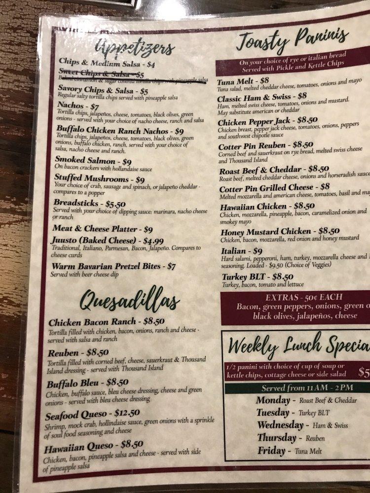 Menu at The Cotter Pin pub & bar, Sparta