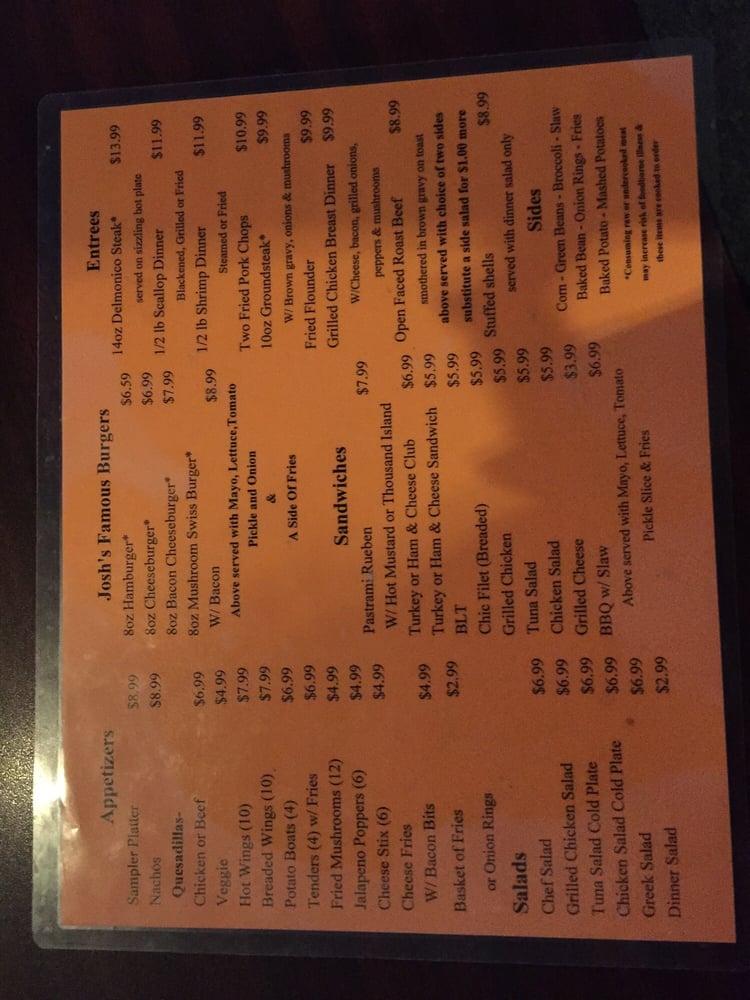 Josh's Bar And Grill Menu