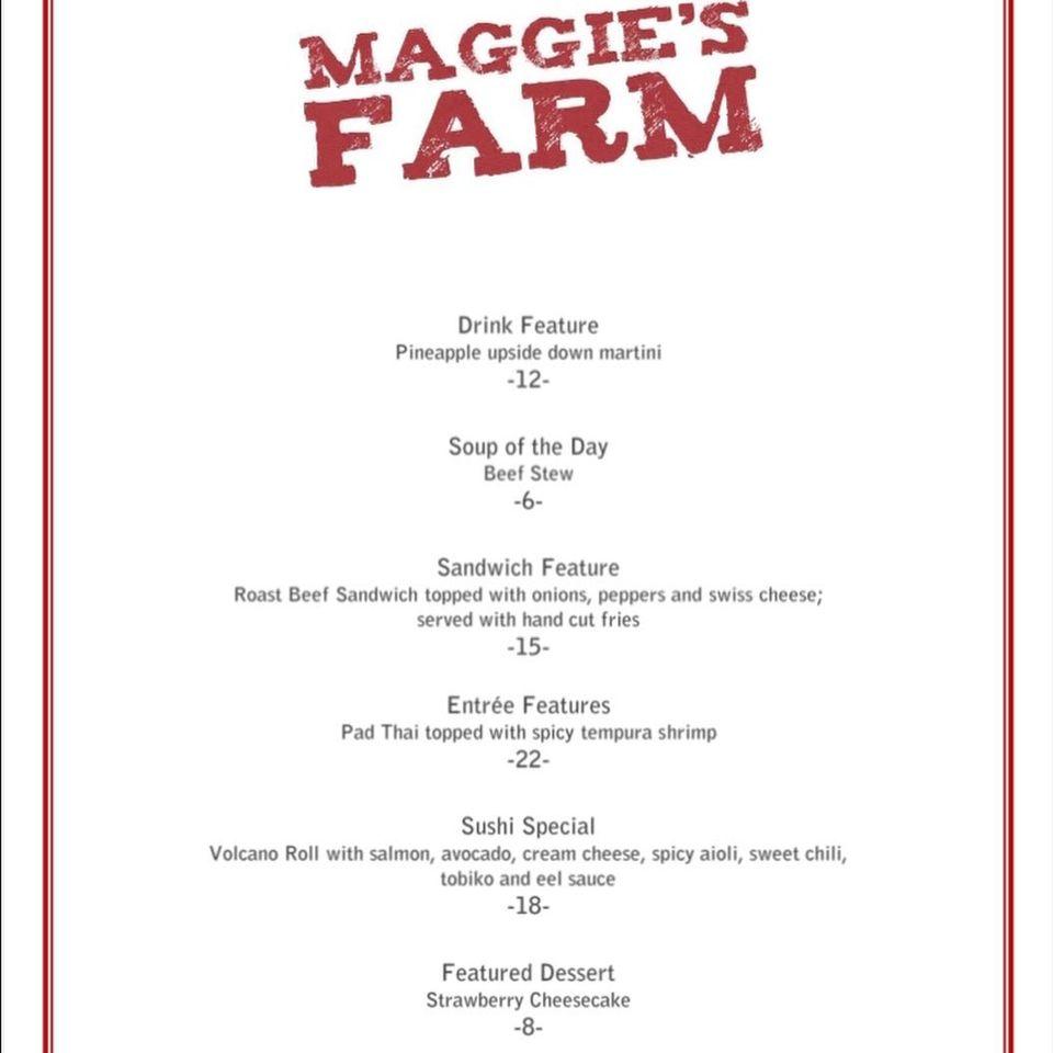 Menu at Maggie's Farm restaurant, Middleton