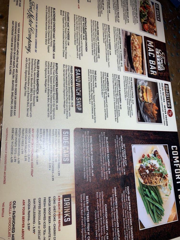 Menu at Ford's Garage Ft. Myers pub & bar, Fort Myers, First St